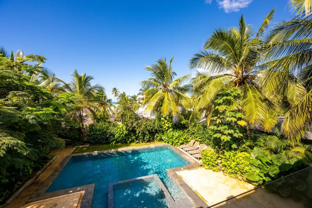 The full length of the pool at Villa Kokos
