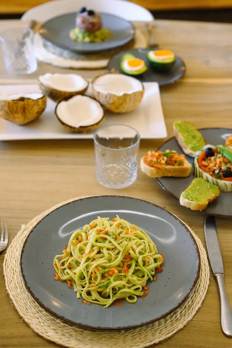 Breakfast with coconut and fresh bread at Villa Kokos