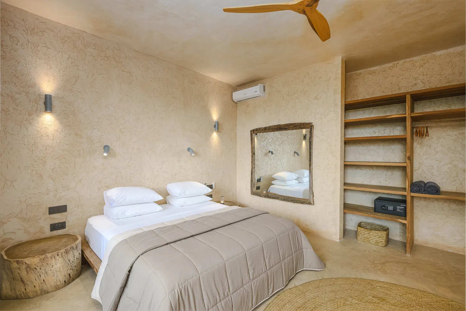 Master suite with premium linen and open wardrobe
