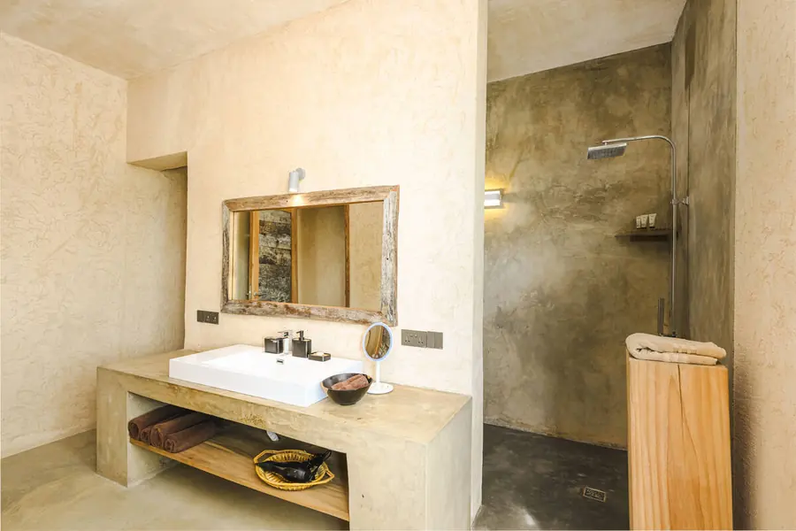 Bathroom with tadelakt walls and walk-in shower